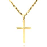NORBU 925 Sterling Silver Cross Necklace for Men, Hypoallergenic Cross Pendant with Secure Lobster Clasp, Gold Religious Jewelry Gift for Baptism/Easter/Father's day