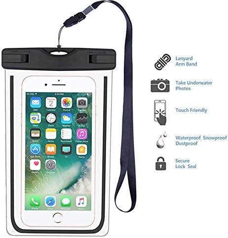 Universal Waterproof Case, Clear Floating Pouch Cell Phone Dry Bag with Sensitive Touch Screen &amp; Lanyard for iphone 7 6S 6 Plus, 5S, SE, Samsung Galaxy S8 S7 S6 Edge, Note 5 4 3, HTC, LG, Sony (Black)