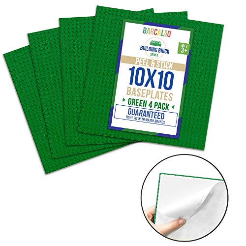 Peel-and-Stick Baseplates - 10 Inch x 10 Inch Baseplate - Green 4 Pack Compatible with all Major Brands