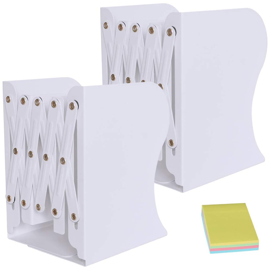 DARUITE Book Ends (2PCS White) - Metal Heavy Duty Adjustable Bookends for Shelves, Desk, Office & Library