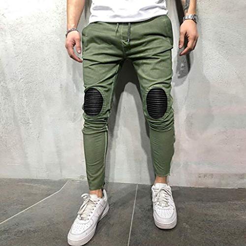 AgrinTol Mens Sports Pants, Men's Spring Winter Joggers Solid Patchwork Drawstring Sweatpants Trouser Pants Army Green
