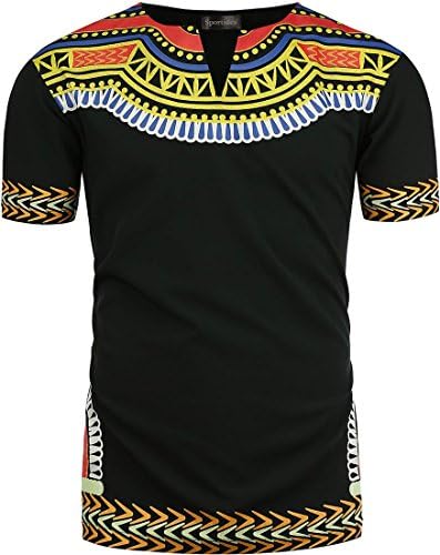 Sportides Men's Casual African Style Short Sleeve V Neck T_Shirt Tee Shirt Tops JZA387