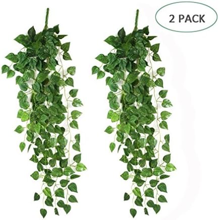 halomy 2pcs Atificial Fake Hanging Vine Plant Leaves Artificial Flowers Garden for Wedding Home Garden Wall Decor(35.5/90CM)