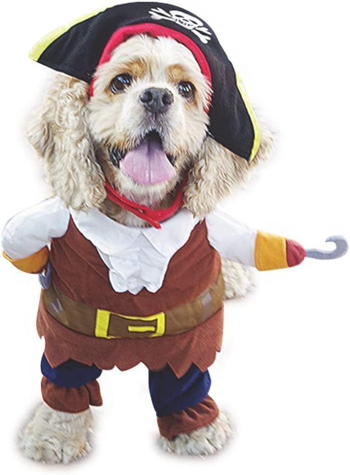 Photo 1 of Hotumn Dog Costume Pirates of The Caribbean Style Halloween Dog Clothes with Pirate Hat Funny Pet Outfit Cat Corsair Costume for Small Dog Role Playing Party Outdoor Walking (X-Small)