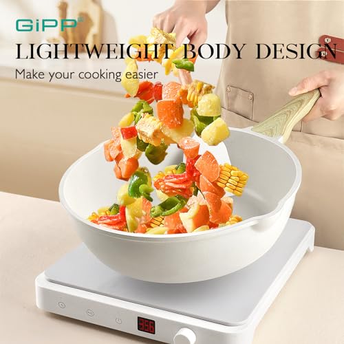 GiPP 21Pcs Pots and Pans Set Non Stick - White Granite Kitchen Cookware Sets Nonstick Induction Cookware Non-toxic Cooking Pan Set with Silicone Utensils, PFOS and PFOA Free