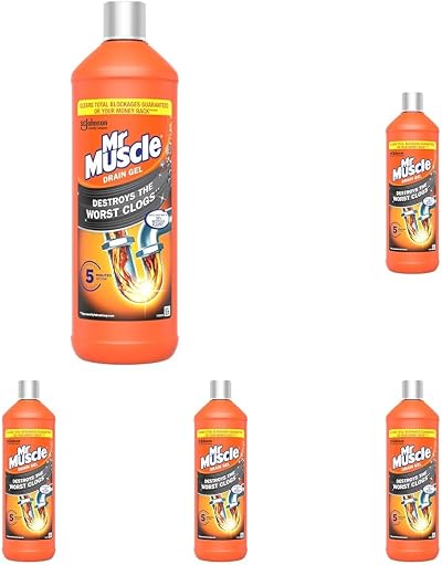 Mr Muscle Drain Unblocker Power Gel 1L Pack of 5 Sink Cleaner