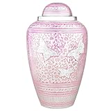 Cremation Urn for Human Ashes Adult - Brass Funeral Urn for Women - Metal Hand Engraved Silver Butterfly Large Urn for Adults - Display Burial At Home or in Niche at Columbarium ( Pink Butterflies