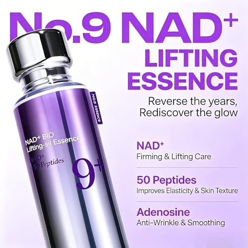 No.9 Essence | NAD+ BIO Lifting-sil Essence | Lifting, Firming, Wrinkles, Fine Lines, Elasticity | Peptides, NAD+ | Serum for Aging, Dull Skin | （1.69 fl. oz）.