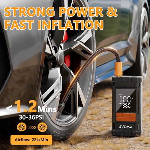 SYTUNG Portable Air Compressor 150PSI Rechargeable Wireless Tire Air Compressor with Digital Display LED Light, for Car Tires and Other Inflatable Products