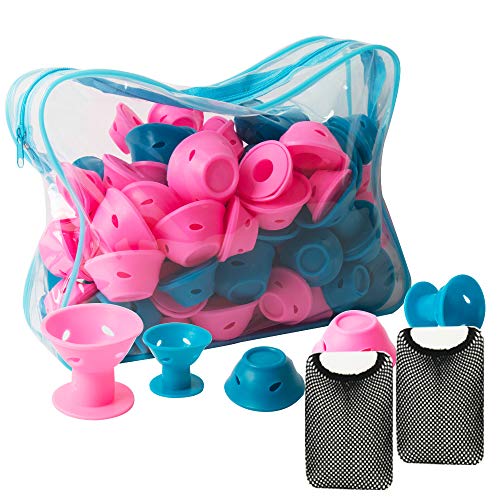 SUBANG 106 Pcs Silicone Hair Curlers Rollers Set Blue&Pink Hair Curlers including 50 Pcs Large Hair Rollers and 50 Pcs Small Magic DIY Hair Style Tools (Bonus: 2 Pcs Transparent Bag,4 Pcs Wig Cap)