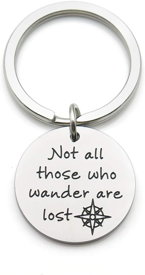 Not All Those Who Wander Are Lost Stainless Steel Inspirational Pendant Keychain Double Sided Engraved Key Ring