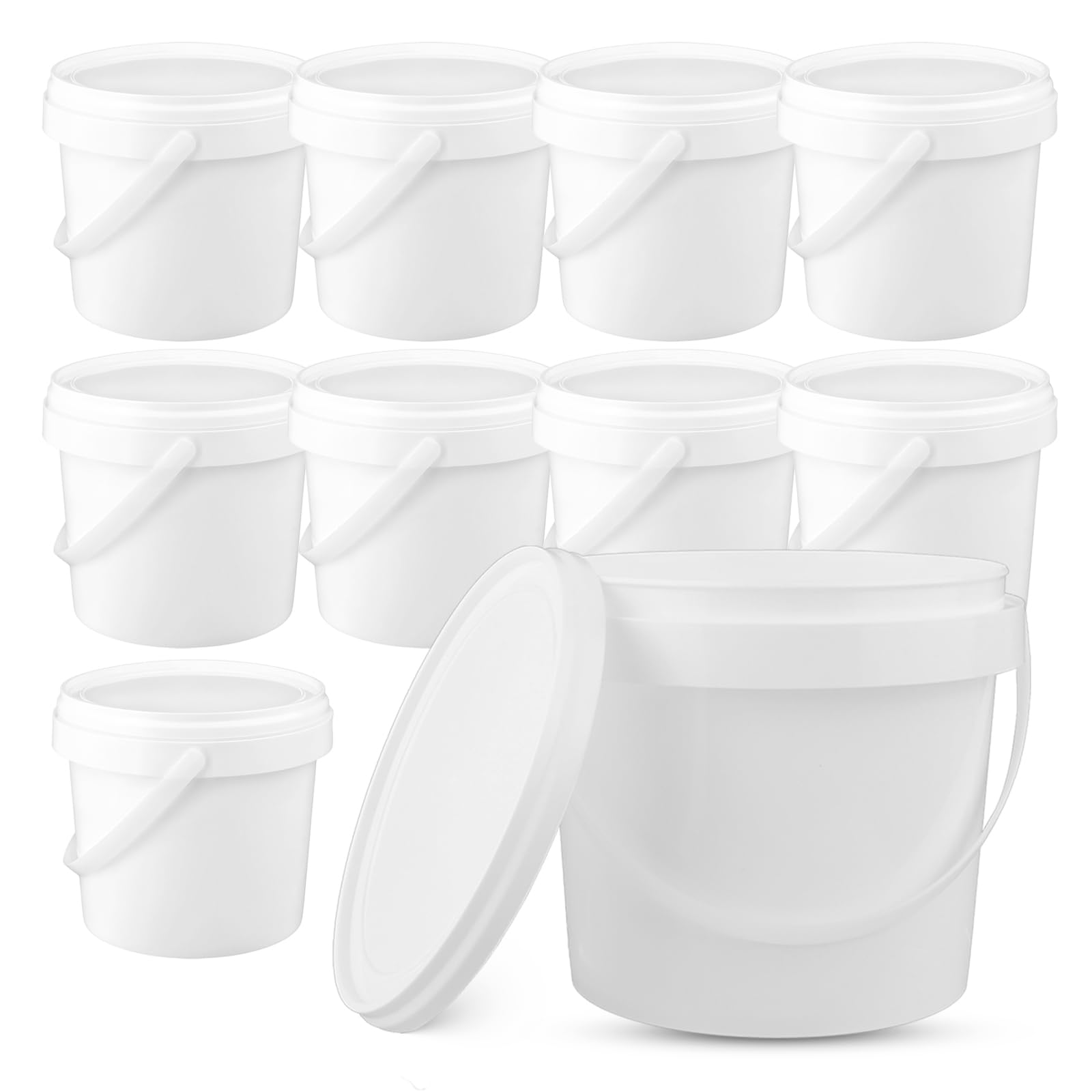 Photo 1 of 10Pcs 0.4Gallon Plastic Food Grade Buckets, White Bucket with Lid and Handle, Small Paint Containers with Lids for Multipurpose Paint Water Art Crafts Projects Garage Organization(50.7oz)