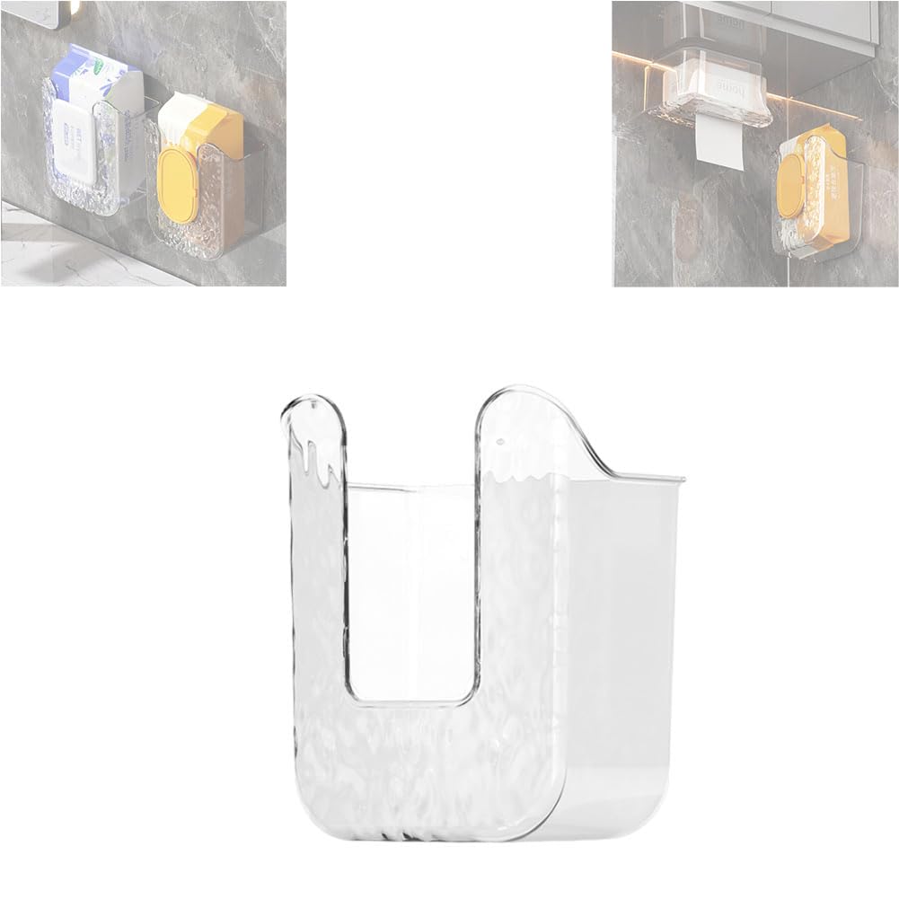 Photo 1 of Kitchen Wipes Storage Box, 2024 New Non-slip Flushable Wipes Holder for Bathroom Toilet, Wall-Mounted Clear Wet Tissue Dispenser Container Box No Punching Refillable Keeps Baby Wipes Fresh Case