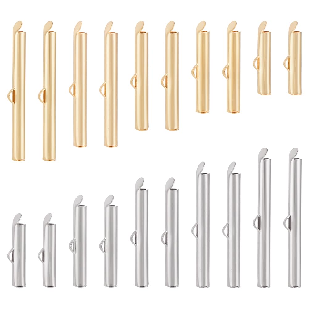 UNICRAFTALE about 60pcs 2 Colors 5 Size Stainless Steel Slide On End Clasp Tubes Crimp End Tube for Round Slider End Caps Crimp Tube Buckle Clasps for Bead Looms Bead Multi-Strand Necklace Jewelry