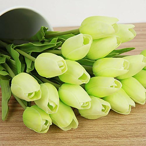 18pcs PU Holland Tulip Artificial Flower Real Touch for Wedding,Room,Home,Hotel,Party Decoration and Holiday Gift,Light Green