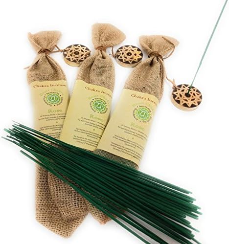 Genuine Chakra incense sticks 90 sticks Scents, Jasmine, Rose, Cedar Ylang Lang, Eucalyptus, Lavender, Lotus Each Comes with Wooden Holder (Rose)