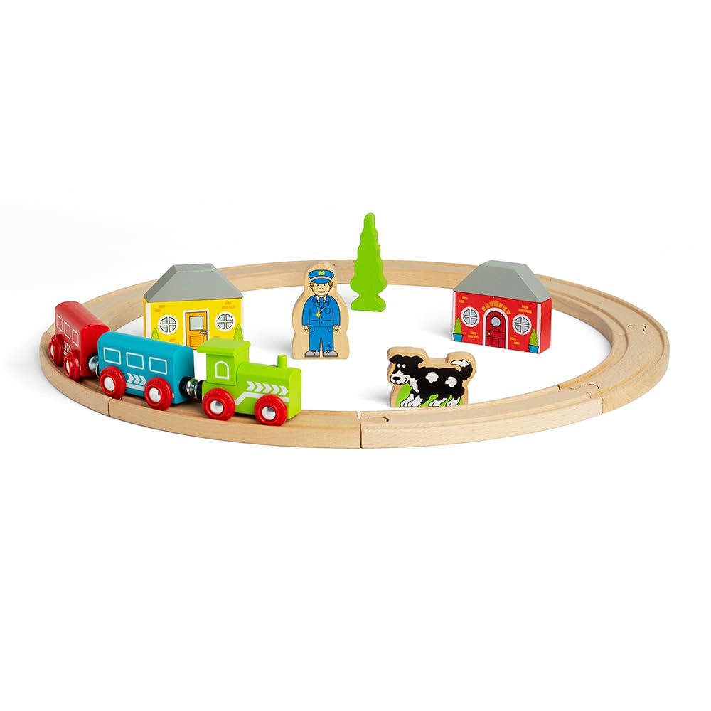 Bigjigs Rail, First Wooden Train Set, Train Gifts For Kids, 20 Piece, Train Set For 3 Year Old Boys, Train Toys For Toddlers