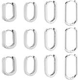 SUNNYCLUE 1 Box 8 Pairs 4 Styles Silver Earrings Huggie Hoops Stainless Steel Huggie Earrings Bulk Metal Oval Rectangle Ear Rings Hoop Findings for Jewelry Making DIY Crafts Trendy Gifts Adults
