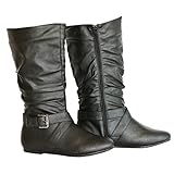 Twisted Women's Shelly Faux Leather Mid-Calf Scrunch Boot with Side Buckle