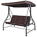 Tangkula Converting Outdoor Swing Patio Porch Garden Swing with Comfortable Cushion Seats, Adjustable Canopy & Coated Steel Frame Hammock 3 Seats Patio Deck Furniture (Brown)