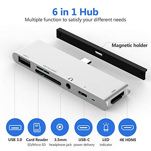 USB C Hub for iPad Pro 2018, USB Type-C to 4K HDMI Adapter w/USB 3.0, SD/TF Card Reader, 3.5mm Headphone Jack, PD Charging (Silver)