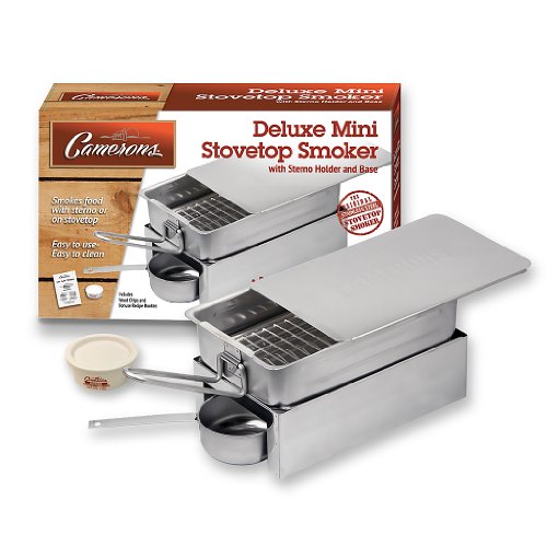 Camerons Products Stovetop Smoker - Deluxe Mini Stovetop Smoker with Sterno, Base and Wood Chips- Works over any heat source, indoor or outdoor