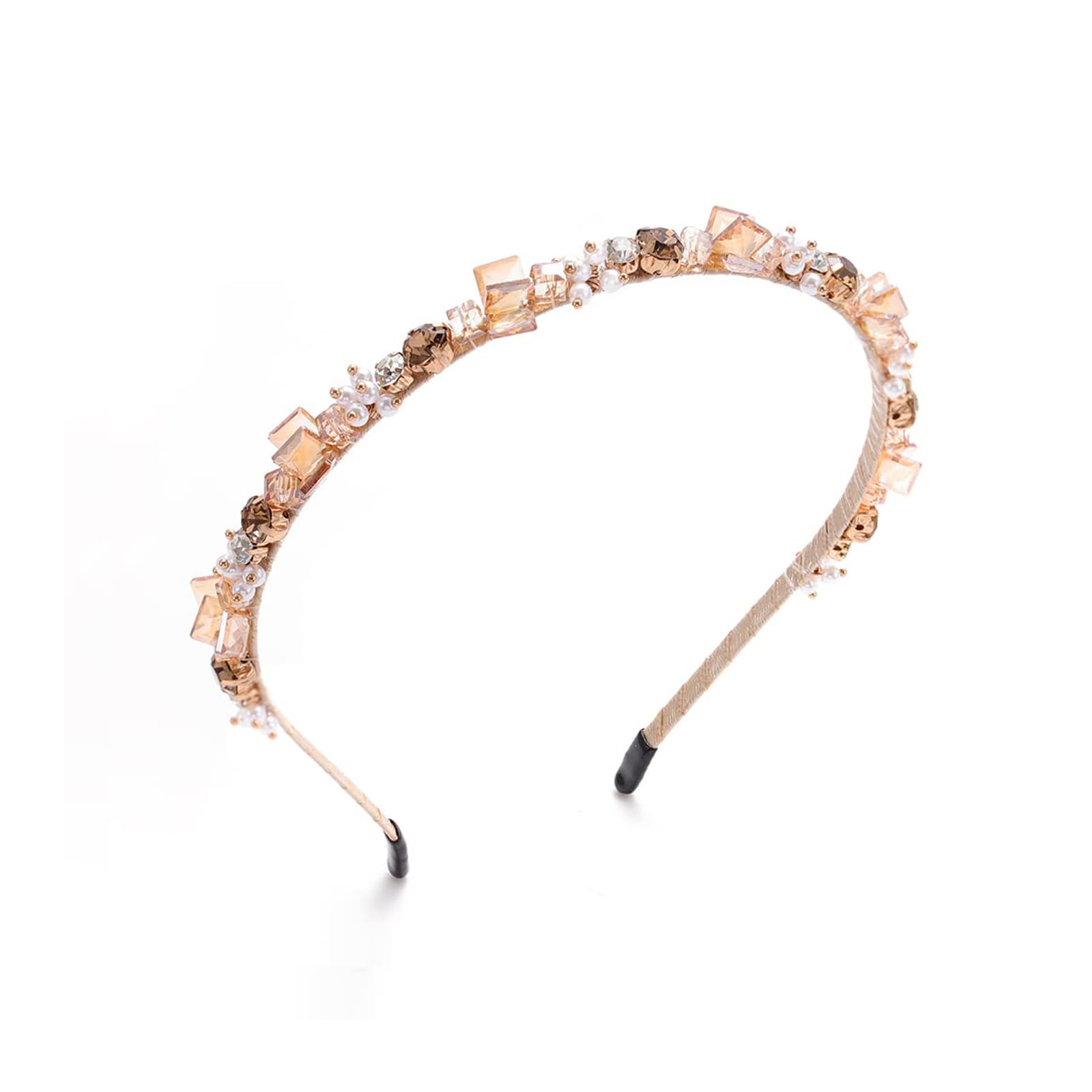 Qiwenr Crystal Headband, Crystal Side Headband, Pink Rhinestone Hair Bands, Great Headpiece for Prom, Party