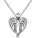 BAMOER Sterling Silver Pendant Angel Wings Feather Heart Locket Necklaces,Not Included Pearl
