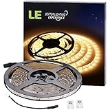 LE 16.4ft Waterproof Flexible LED Light Strip, 300 Units SMD 2835 LED, 12V LED Light Strips, 3000K Warm White, LED Tape, For Garden/ Home/ Kitchen/ Car/ Bar/Christmas Decoration