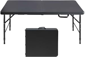 FammyLoft Folding Table with Steel Legs, 4FT Foldable Camping Table with Non-Slip Rubber Feet, Portable Plastic Table with Si