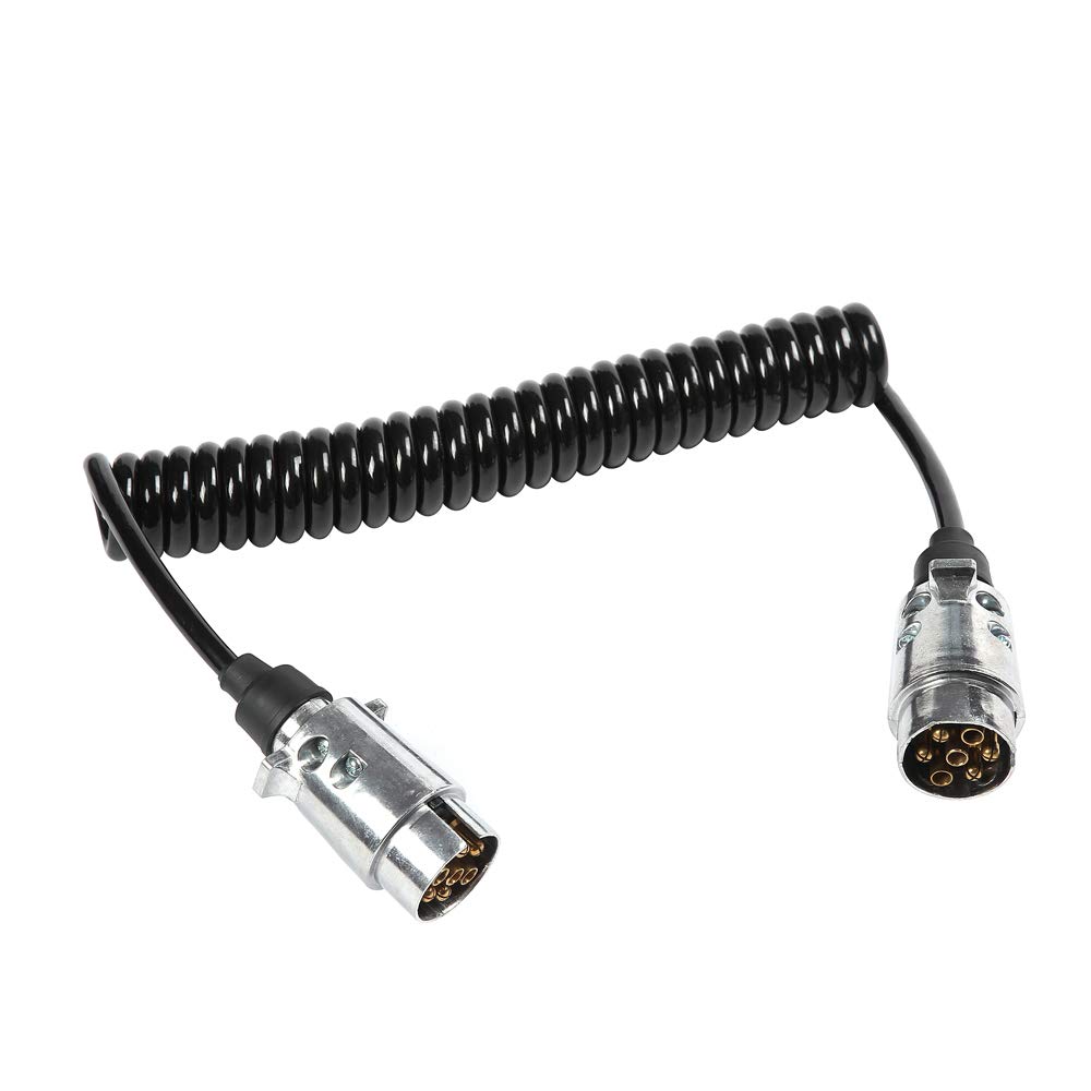 ETUKER 2.5m 7 Pin Trailer Extension Lead, 12v 7 Pin Towing Caravan Trailer Truck RV Wiring Connector Spiral Trailer Line (2.5m 7 Pin Extension Lead)