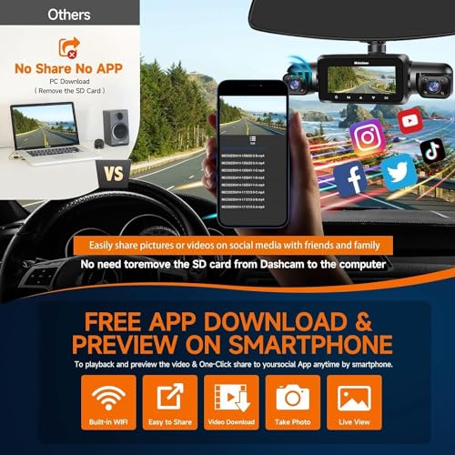 Neideso 360° Dash Cam Front and Rear Inside, 4 Channel FHD 4 * 1080P, Wi-Fi GPS Voice Control Car Camera, Front 2K+1080P*2 Dash Camera for Cars, with 64GB SD Card, Night Vision, 24H Parking Mode(N300)