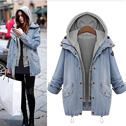 Sttech1 Women Winter Warm Collar Hooded Denim Trench Coat Jacket Parka Outwear M-4XL