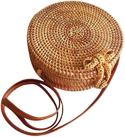 Round Rattan Woven Bag Women Summer Beach Bag Vintage Handmade Crossbody Bags Outdoor Travel Sling Bag