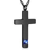 Dletay Cross Necklace for Ashes Stainless Steel Cremation Jewelry for Ashes Gem Blue Zircon Urn Necklace for Men Women Ash Holder