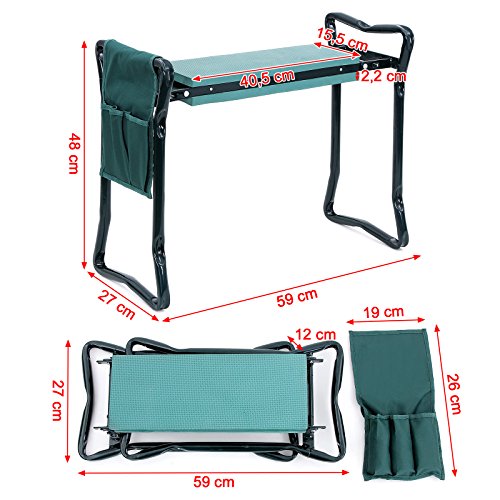 Songmics Kniebank 59 x 48 x 27 cm Gartenbank Hocker Sitzunterlage EVA-Schaumkissen Stahlrohr (Grün) GGK01G – Bild 6