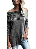 Asvivid Women's Off Shoulder Long Sleeve Casual Shirt Ruched Fold Over Blouse Tunic Tops S-XXL