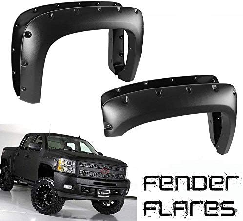 FIB Auto 4pcs Textured Black Fender Flares ABS Pocket Rivet Bolt-On for 2007-2013 Chevy Silverado 1500 2500HD 3500HD,78.7'/97.6 Bed