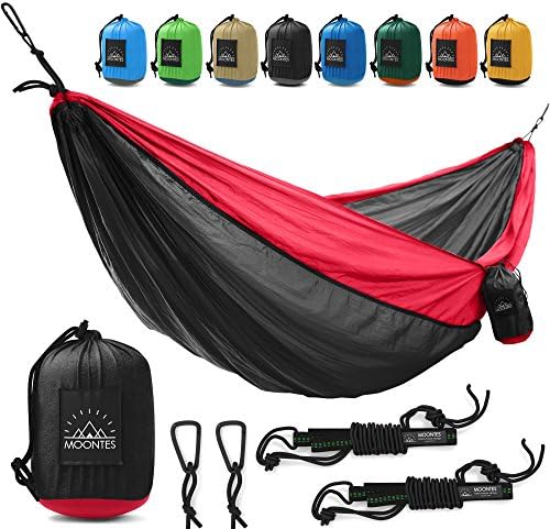 Camping Hammock - Double Hammock with Hammock Straps Indoor Outdoor Best Quality Hammocks 500 lbs Portable Hanging Nylon Hammock Kit 118" 78" Full Package for Men Women Black Red