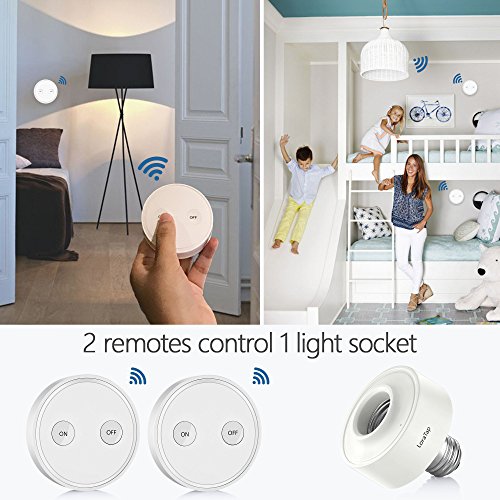 LoraTap Wireless Remote Control E26 Light Socket Adapter with 2 Remotes