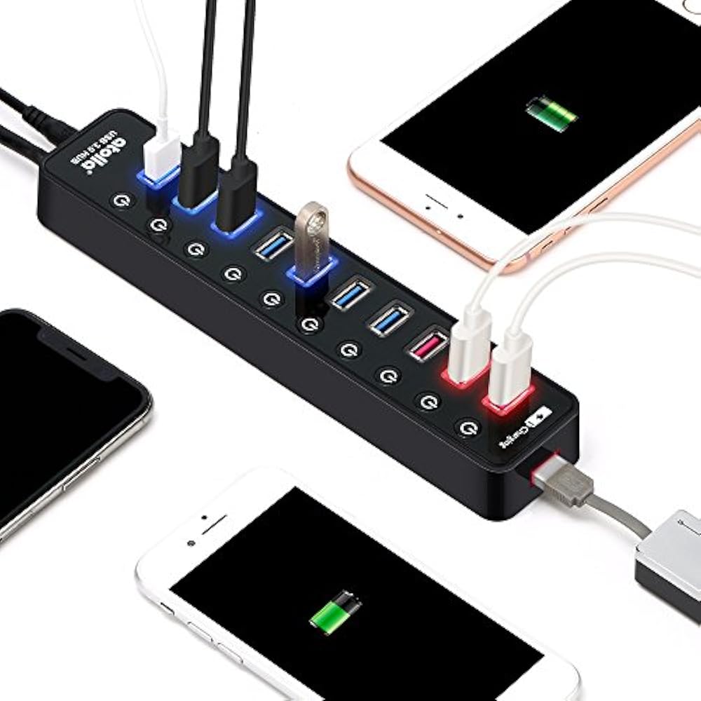 Powered Hubs USB 3.0 Hub, Atolla Data 11 Ports 7 + 4 Smart Charging