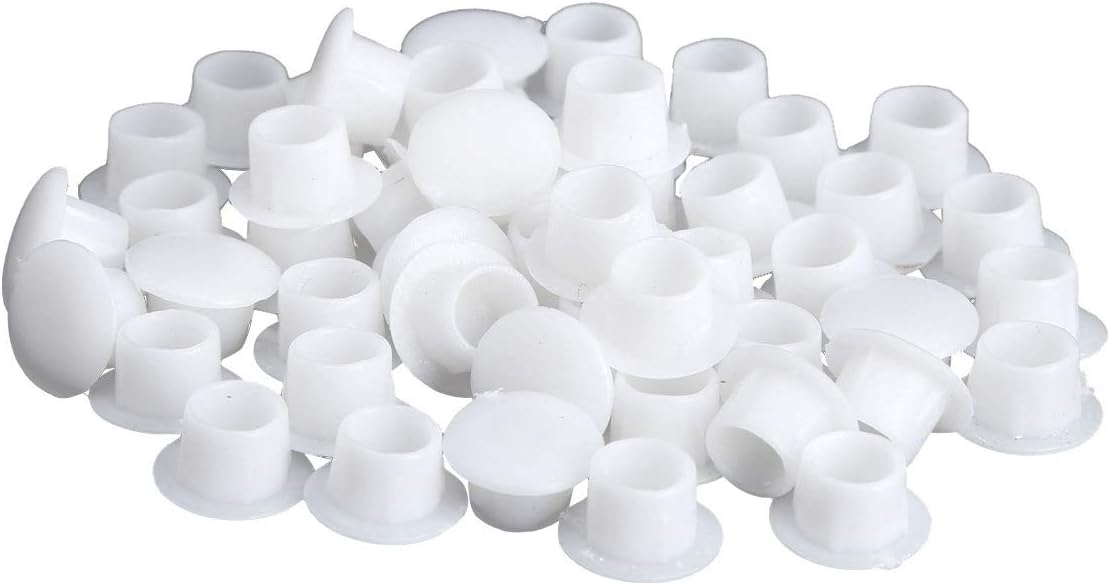 Zaldita Pack of 50 Plastic Hole Plugs Drill Hole Cover Screw Caps Covers Flush Type Button Tops Covers for Furniture Chair Cabinet Cupboard Shelf White 8mm