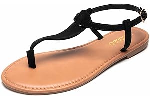 Colgo Thong Flat Sandals, Casual T Strap Dress Sandals, Adjustable Ankle Buckle Dress Thong Sandals with Strappy for Women Summer Wedding