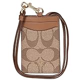 Coach Signature C PVC Canvas Leather Khaki Saddle Lanyard, Badge ID Credit Card Holder 63274