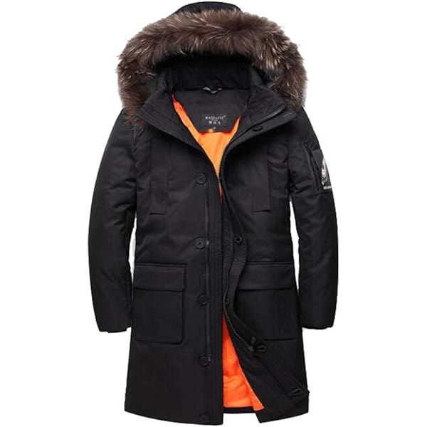 HZCX FASHION Mens Detachable Faux Fox Fur Lined Parka Jacket Warm