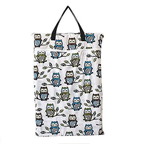 Large Hanging Wet/Dry Cloth Diaper Pail Bag for Reusable Diapers or Laundry (Owl)