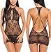 Avidlove Women Babydoll Lingerie Lace Chemise Halter Nightwear Teddy Dress Black S