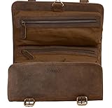 KOMALC Genuine Buffalo Leather Hanging Toiletry Bag Travel Dopp Kit