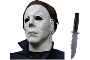 FESTIVE FIND STORE Festive Find Michael Horror Halloween Party Masks for Adult Men Women Scary White Head Face Mask +Knife