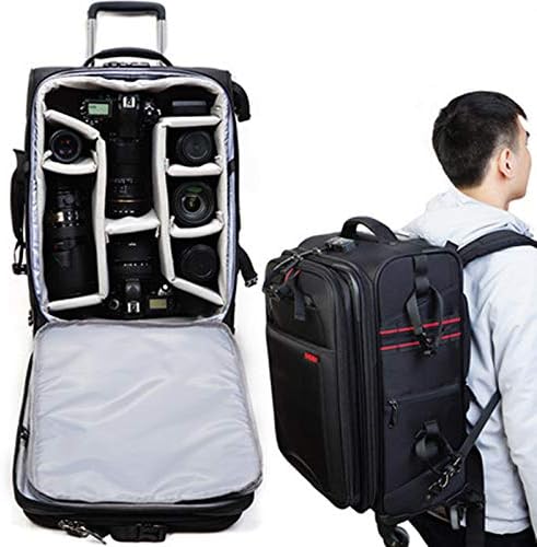 WWGG SLR Camera Trolley case Trolley Camera Bag Chassis Backpack can Pull Back can be Oversized Large Capacity 56-75L Professional Camera Bag Waterproof and Shockproof